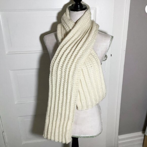 NWOT Anne Klein Chunky Crochet Scarf Off White Wool Blend Vertical Rows - Picture 3 of 5
